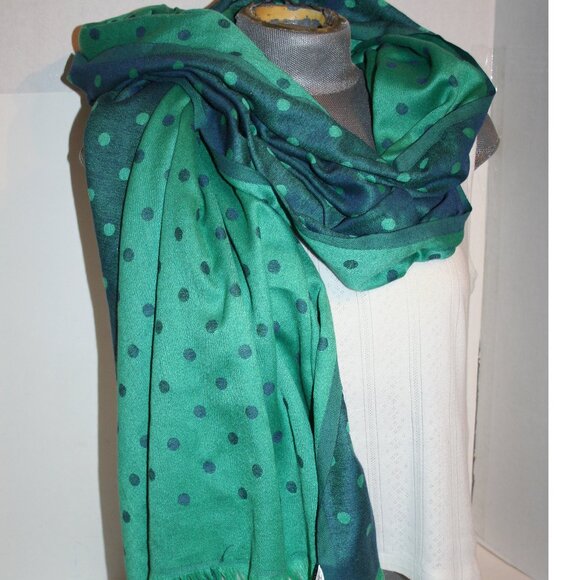 Talbots Fringed Green / Dark Green Polyester Long Winter Scarf - Picture 2 of 10